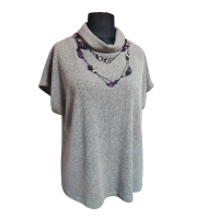 Sweterek Kimono damski z golfem - dzianina szary prążek